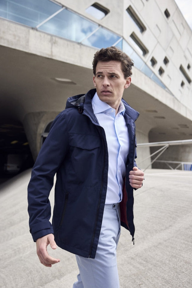 S4 LIGHT WEIGHT WATER-PROOF NAVY JACKET WITH DETACHABLE HOOD