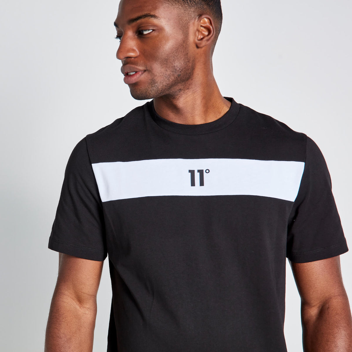 11 Degrees Cut and Sew Panelled T-Shirt - Black / White