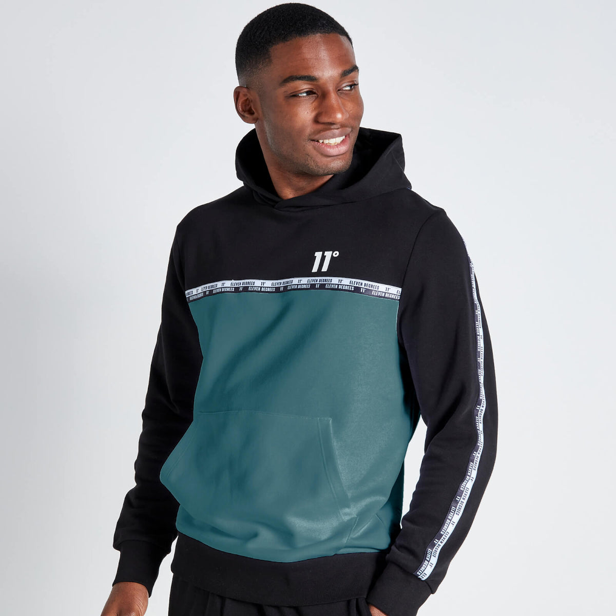 11 Degrees Double Taped Hoodie - Black / Washed Green