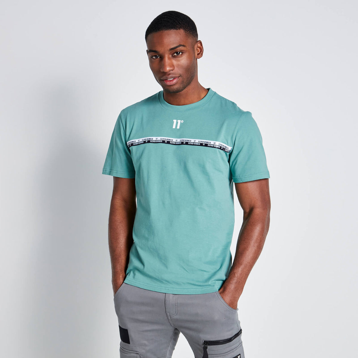 11 Degrees Chest Taped T-Shirt - Washed Green £34.99