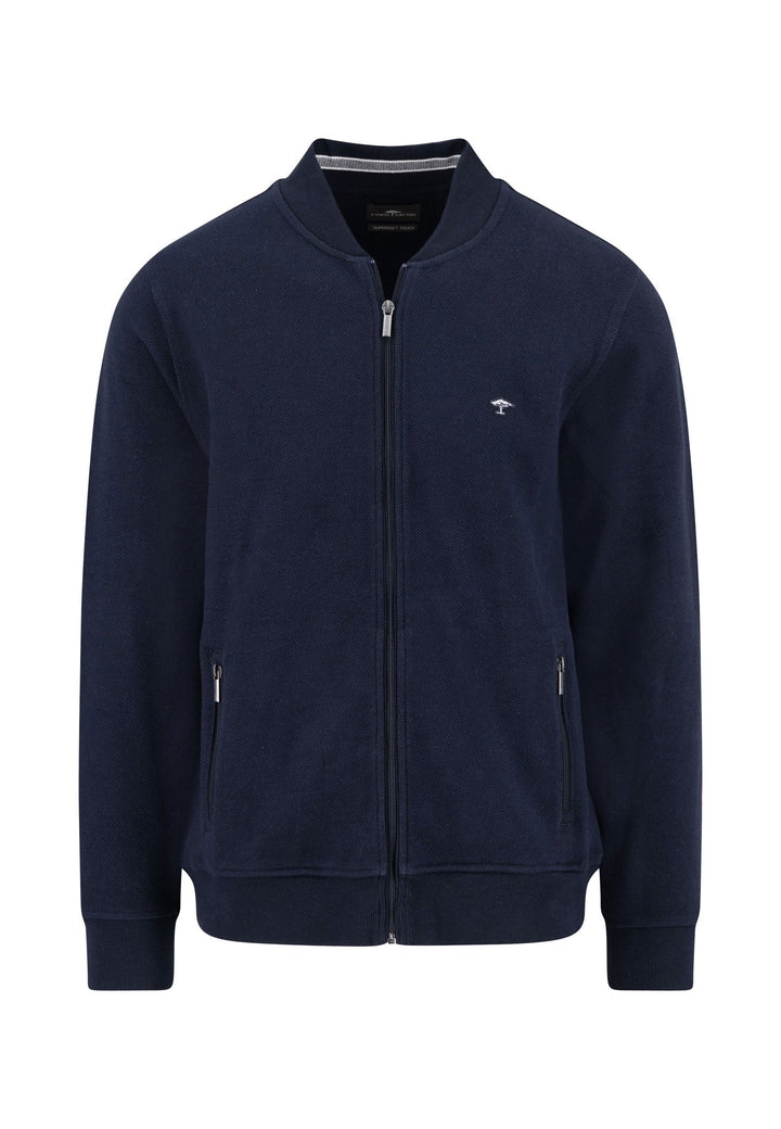 Fynch Hatton Navy Cotton sweatshirt with zipper and stand-up collar