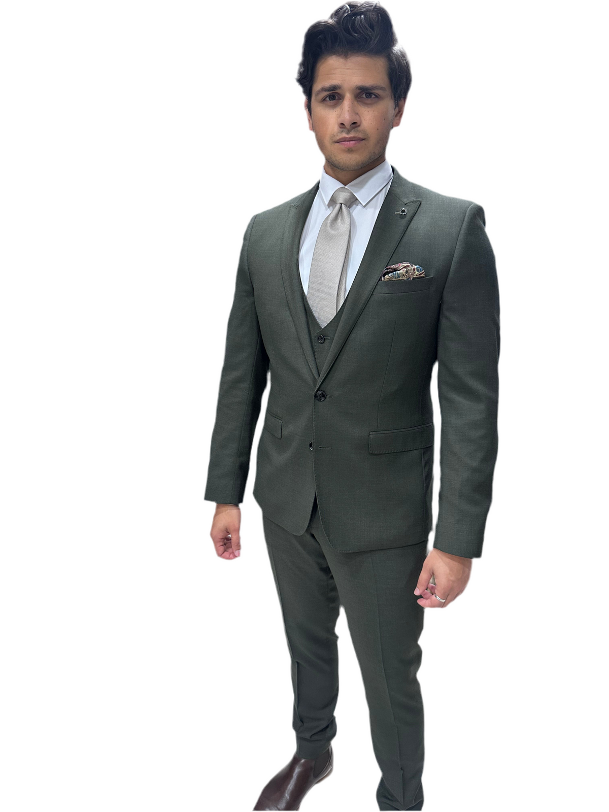 White Label Olive Green 3 Piece Suit