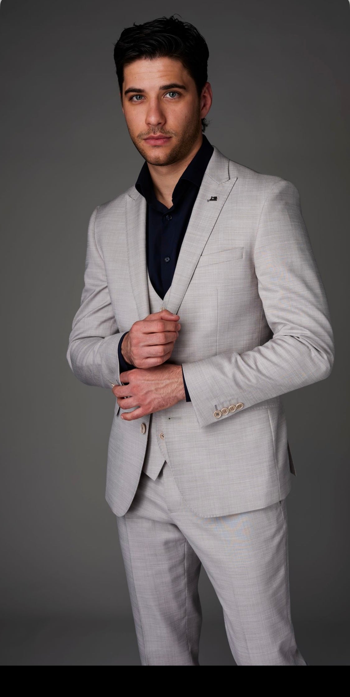 White Lable Stone Grey Slim Fit Suit