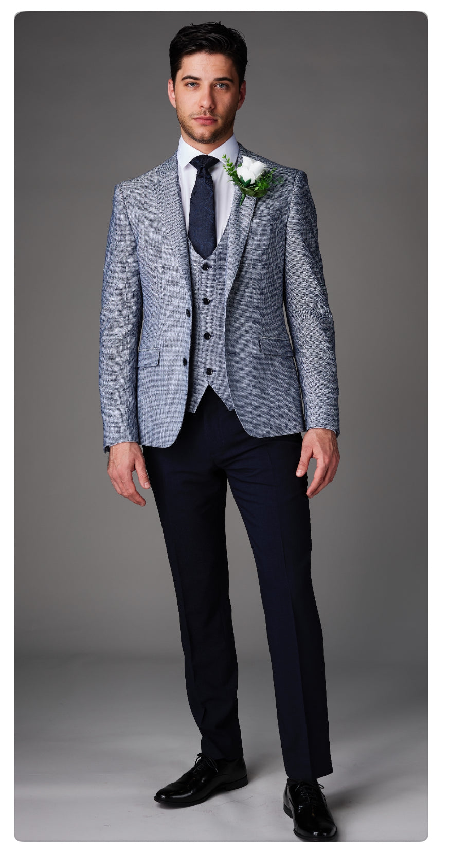 White Lable Mix & Match Navy houndstooth suit Blazer with waist coat and navy trs