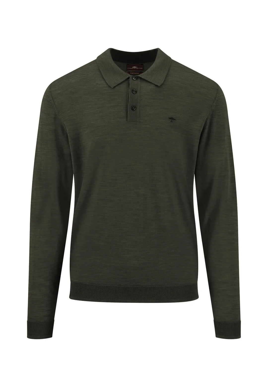 Fynch Hatton KNITTED POLO SHIRT IN WOOL WITH LONG SLEEVES Dark Green