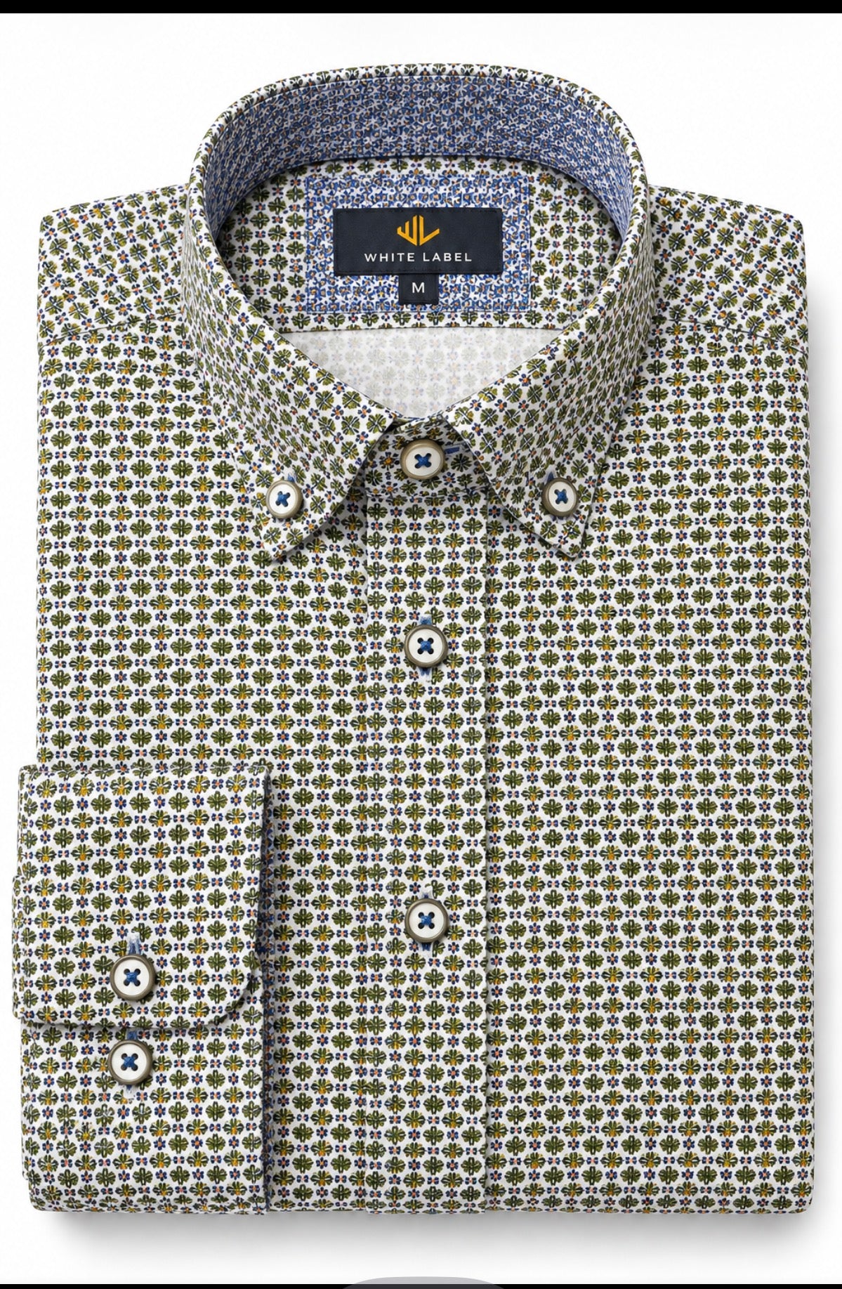 White lable Tapered Fit Green Pattern Shirt