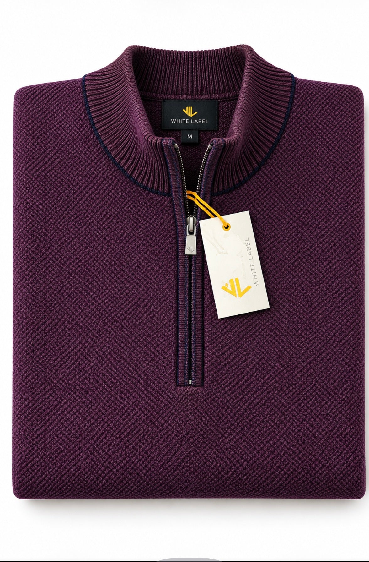 White Lable 1/4 Zip Cotton Knit Burgundy