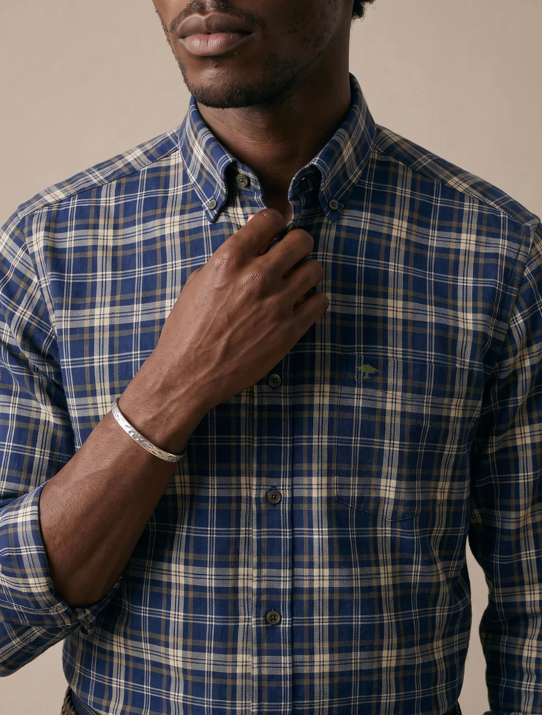 Fynch Hatton Cotton Check Shirt Blue/Green