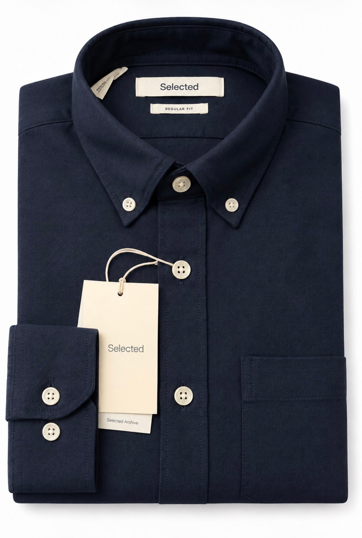 Selected Navy cotton Oxford Reg Fit shirt