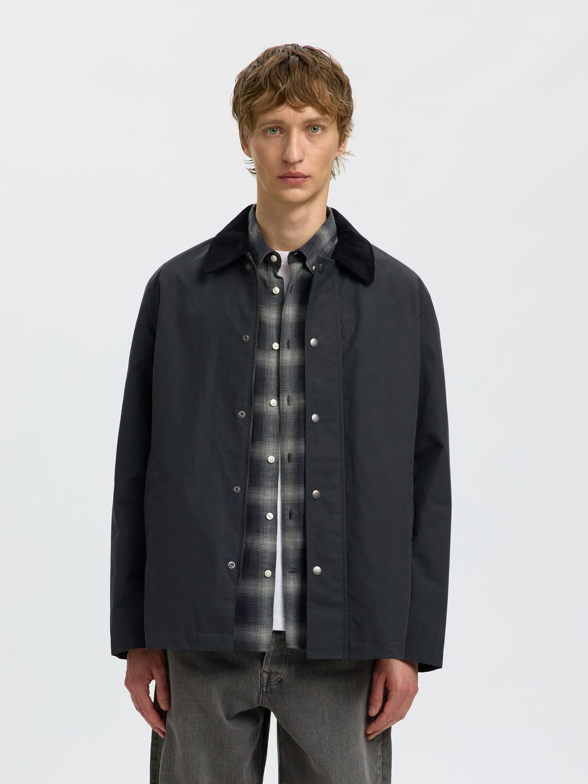 Selected Cotton waxed Jacket Dark Navy