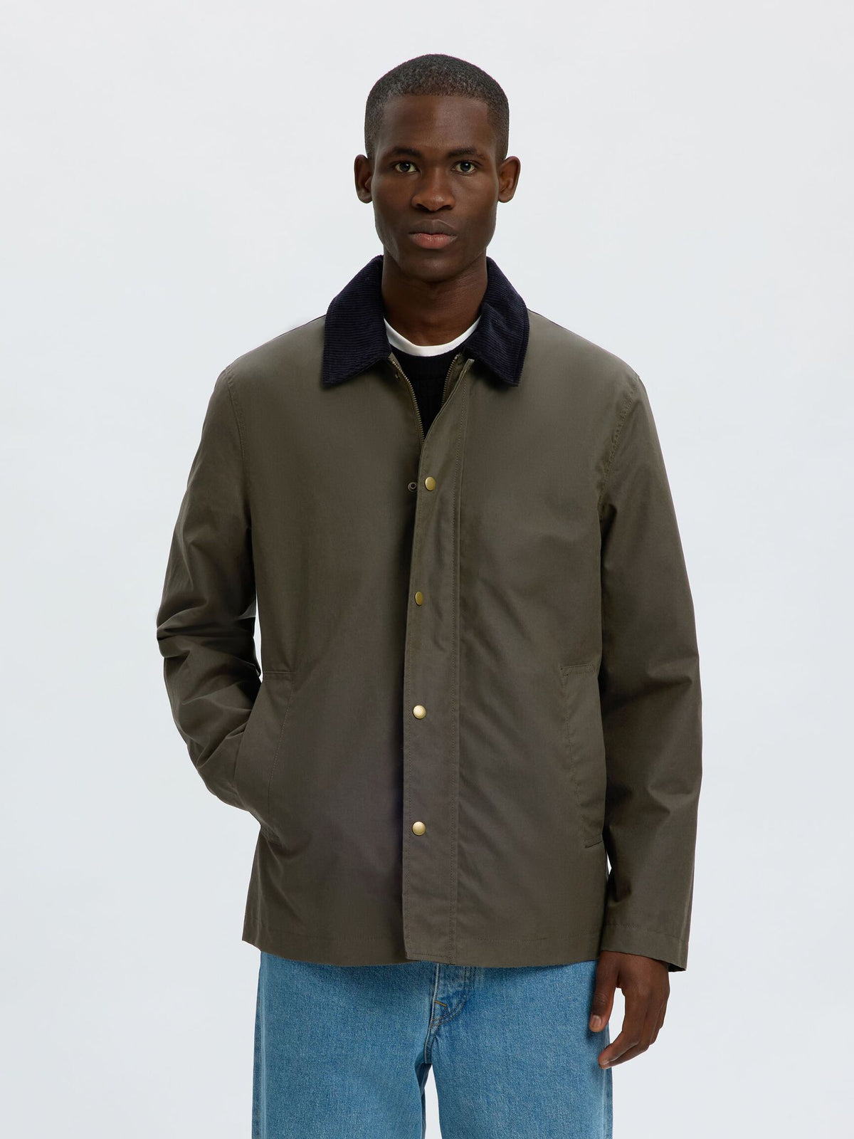 Selected Cotton waxed Jacket Dark Green
