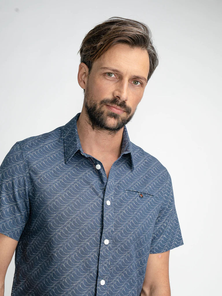 Petrol All-Over Print Shirt in Stone Blue