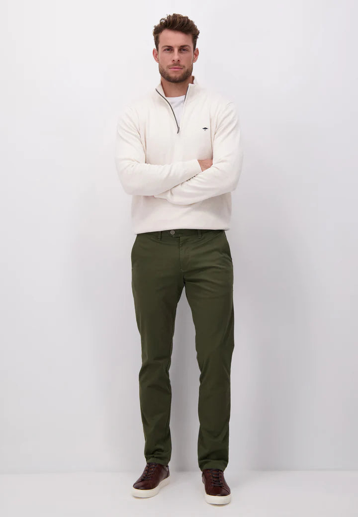 Fynch Hatton Stretch Cotton Chino Trousers - Olive