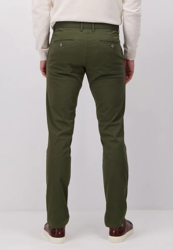 Fynch Hatton Stretch Cotton Chino Trousers - Olive