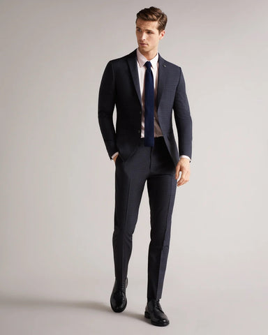 Ted Baker Slim Fit Navy Check Suit Trousers