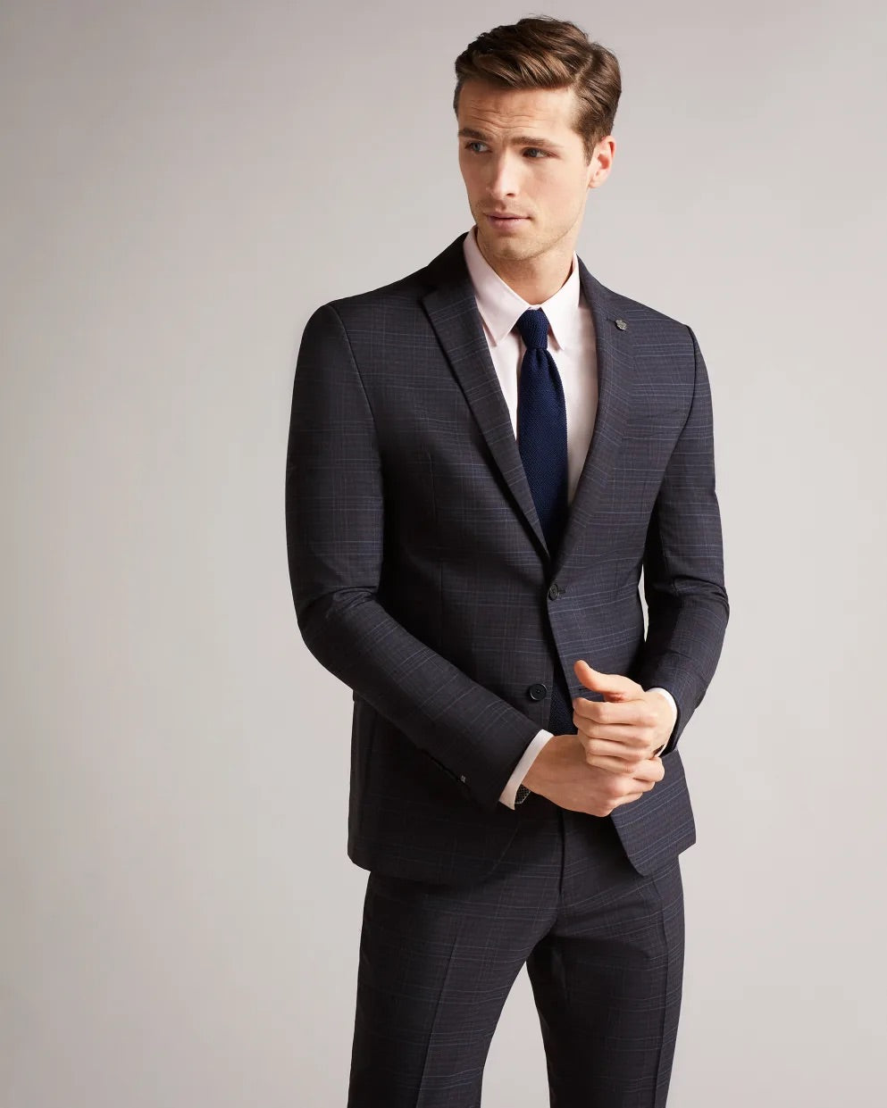 Ted Baker Slim Fit Navy Check Suit Trousers