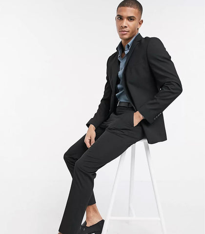 Two piece suit with stretch in slim fit black